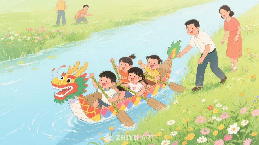 孩子们在河上划龙舟 168