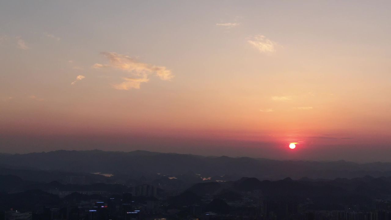 城市日落晚霞夕阳风景航拍 