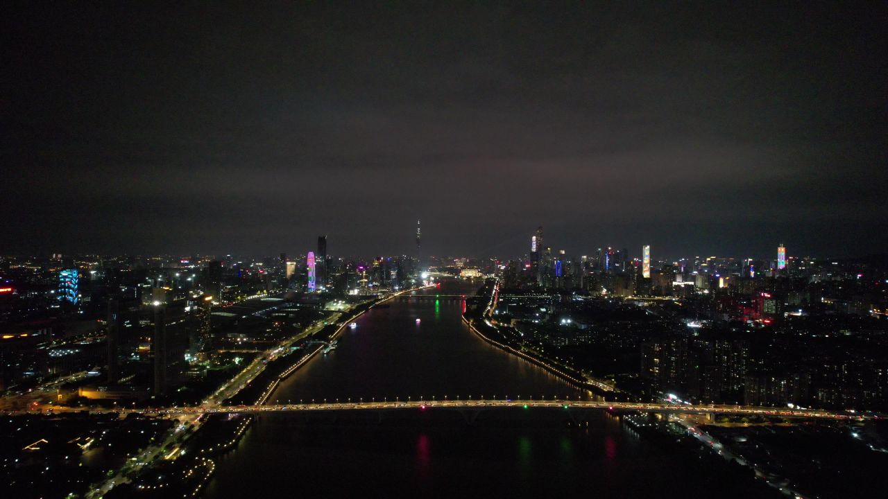 广州城市夜景灯光航拍 