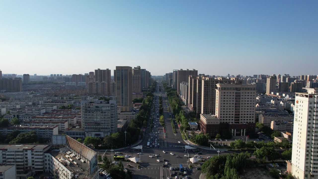 山东潍坊城市风光交通城市大景高楼建筑航拍 