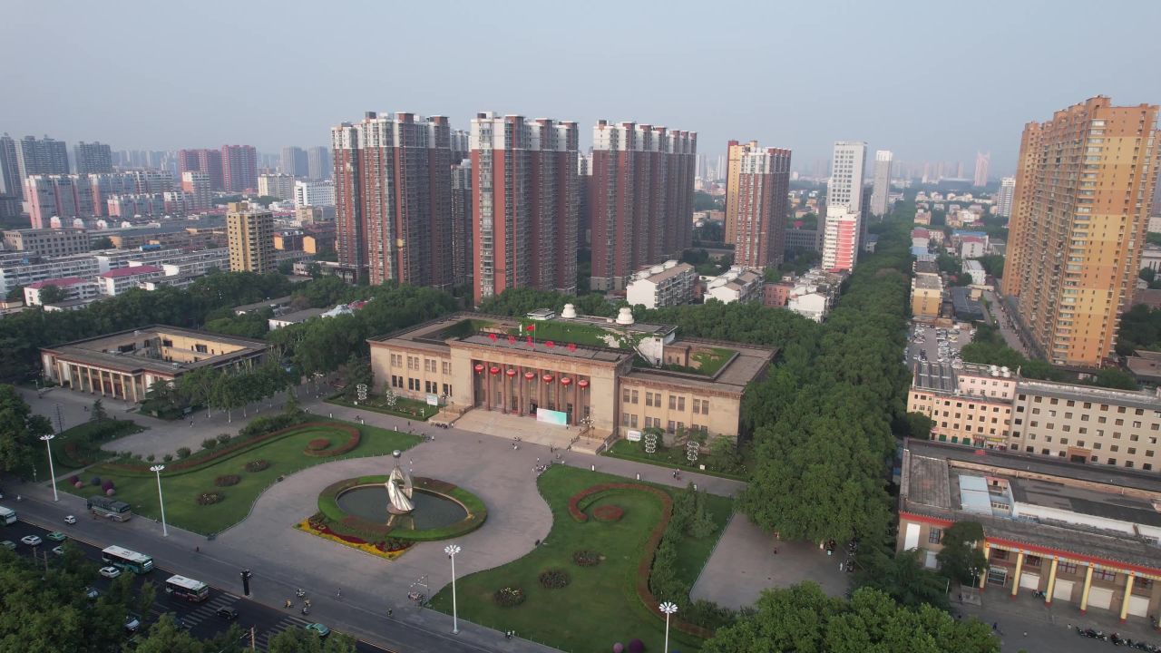 航拍河北邯郸美术馆地标建筑