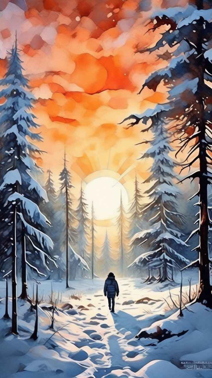 冬季背景图插画雪山雪景 88