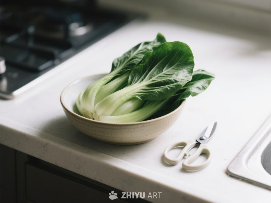 厨房台面上的青菜与剪刀 109