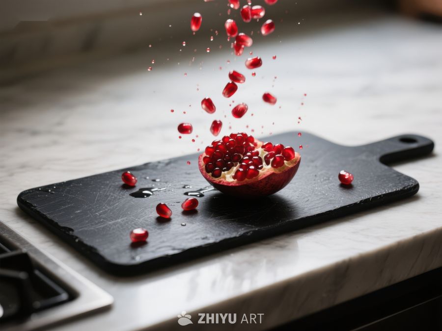 石榴籽粒飞溅，厨房砧板上的美味瞬间 467