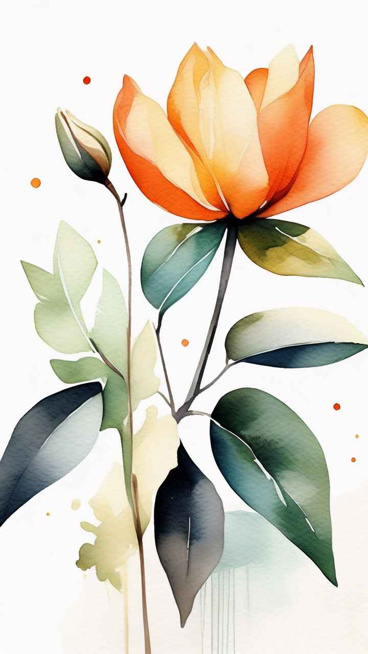 极简主义元素花朵和树枝插画