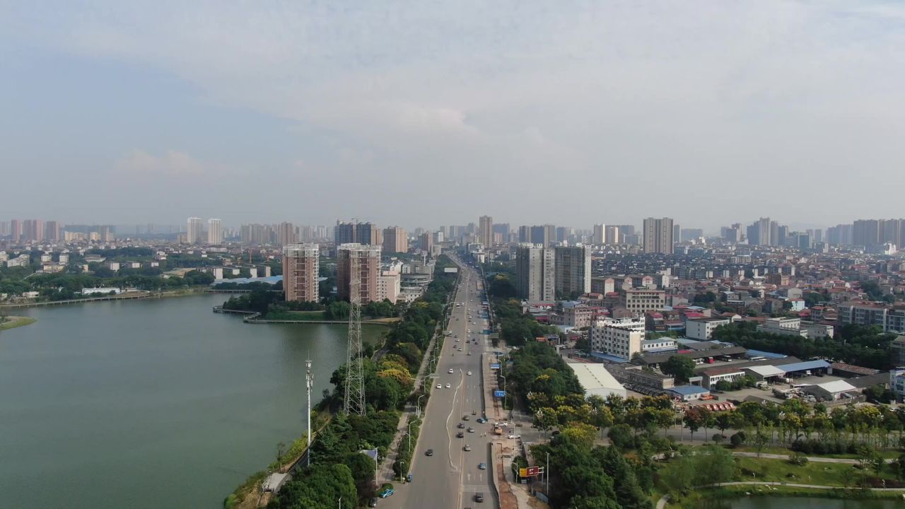 湖南岳阳城市风光航拍 