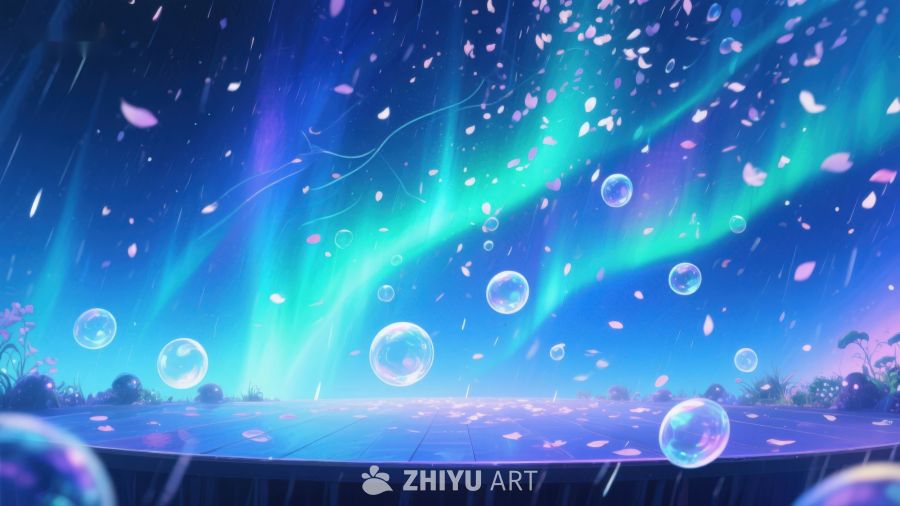 梦幻极光下的泡泡与花瓣 251