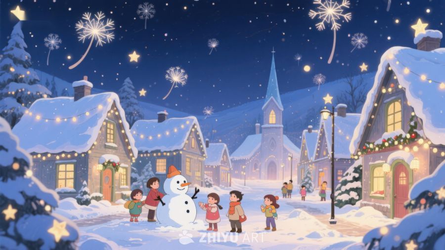 冬夜雪景中的欢乐小镇 108