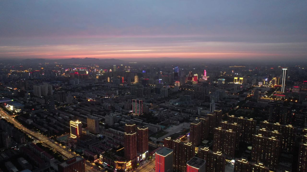  石家庄城市夜景灯光航拍