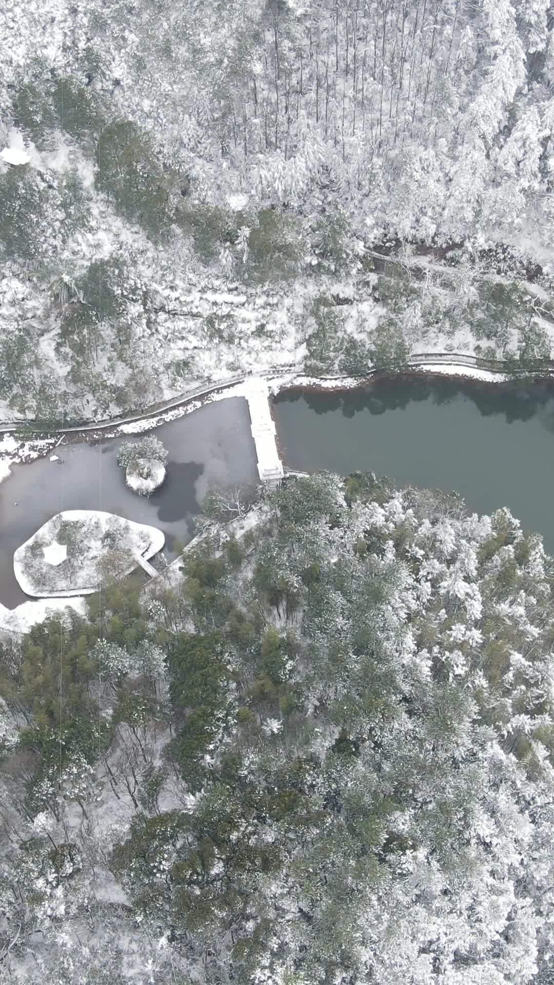 冬日雪景中的静谧湖畔