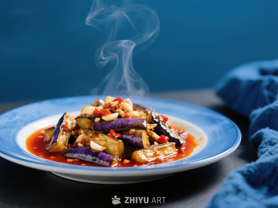 热腾腾的茄子炒菜 840