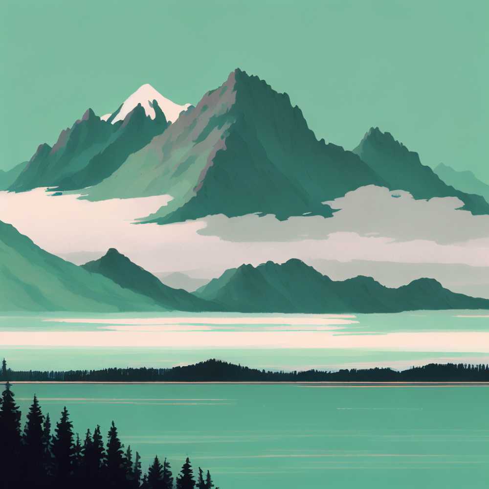 浅绿色山水画1