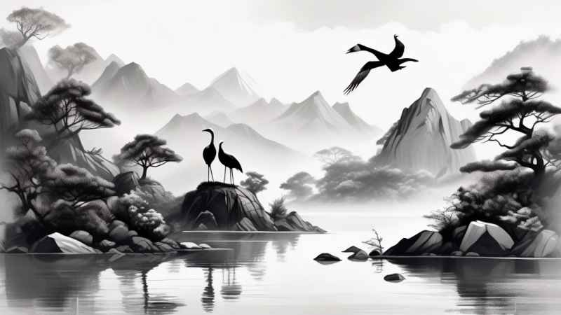 国风鹤山水风景插画 22