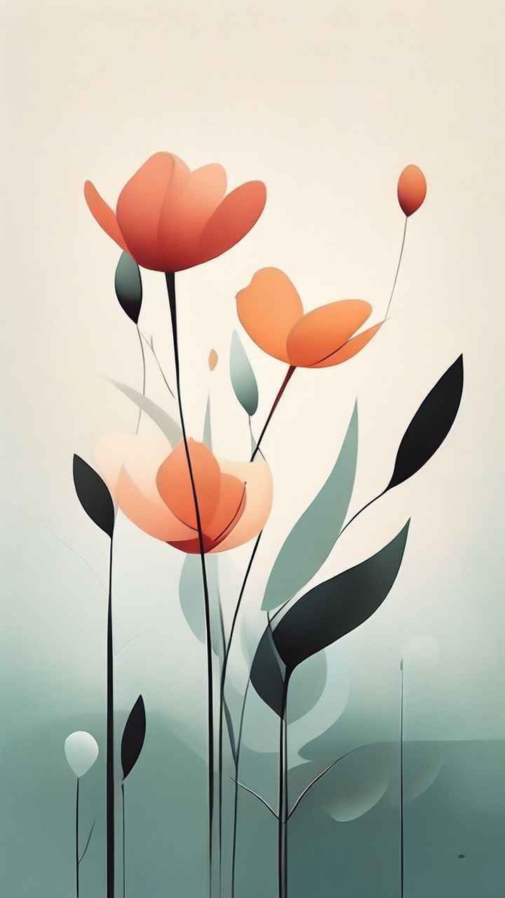 极简主义元素花朵和树枝插画