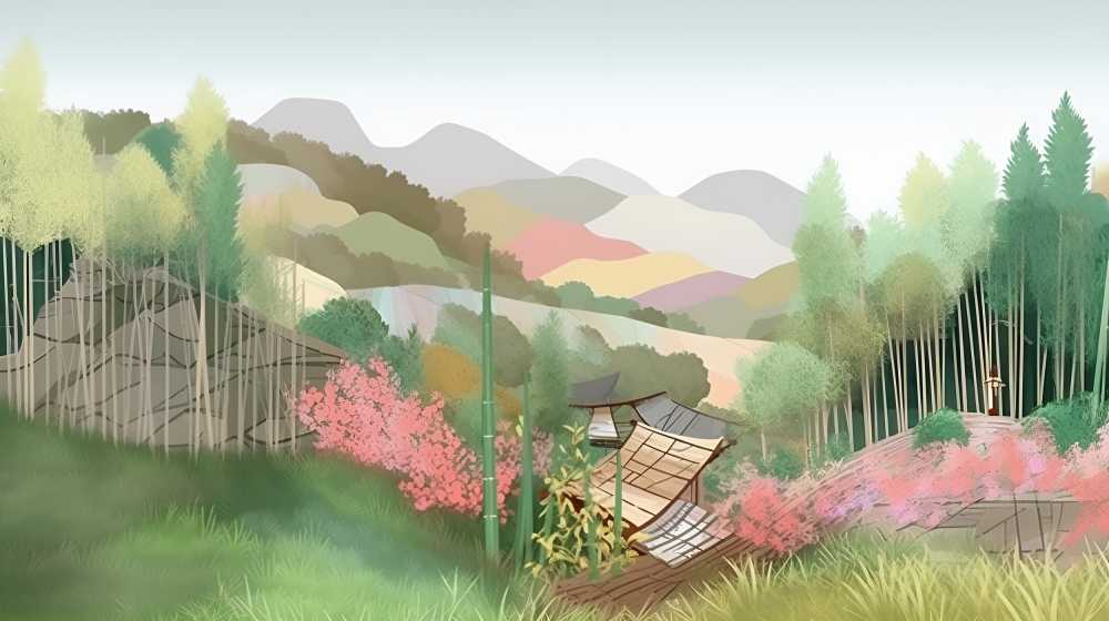 山景插画绿色油油