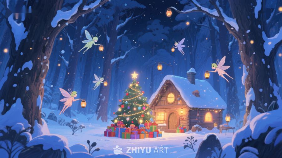 冬夜森林中的温馨小屋 45