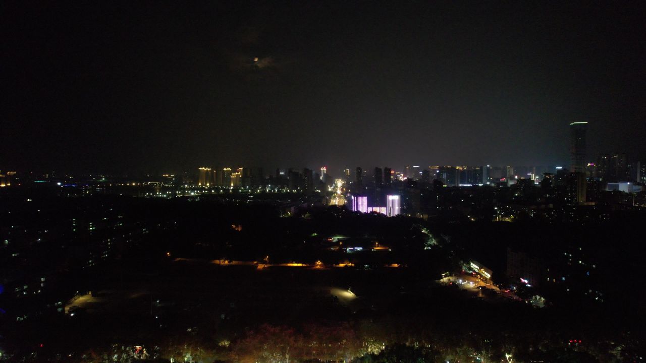 湖南岳阳岳阳楼汴河街夜景灯光航拍 