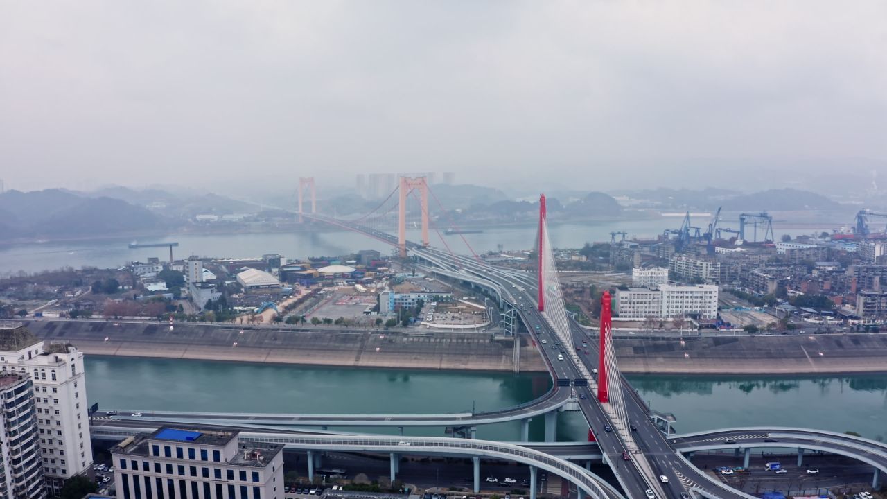 湖北宜昌至喜长江大桥航拍视频