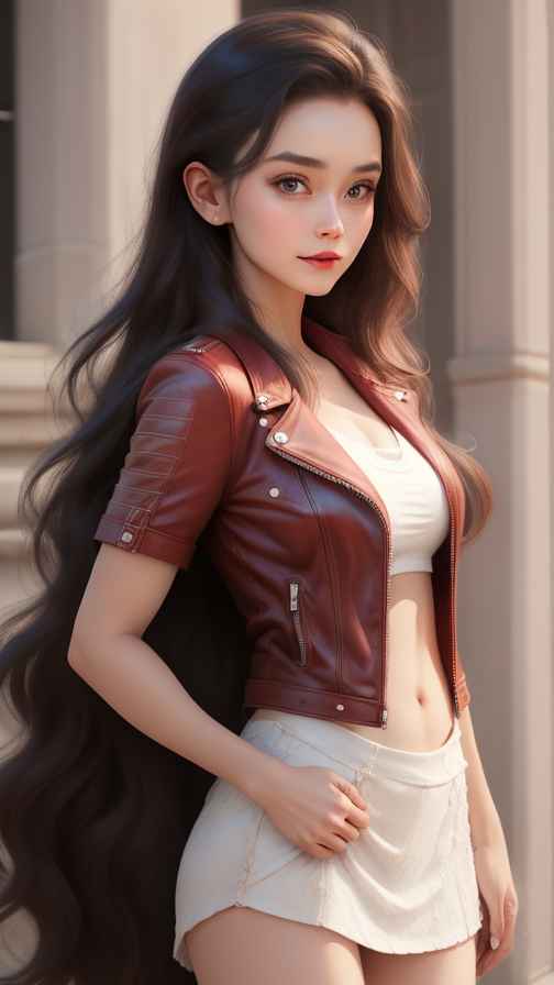 红色皮衣大美女