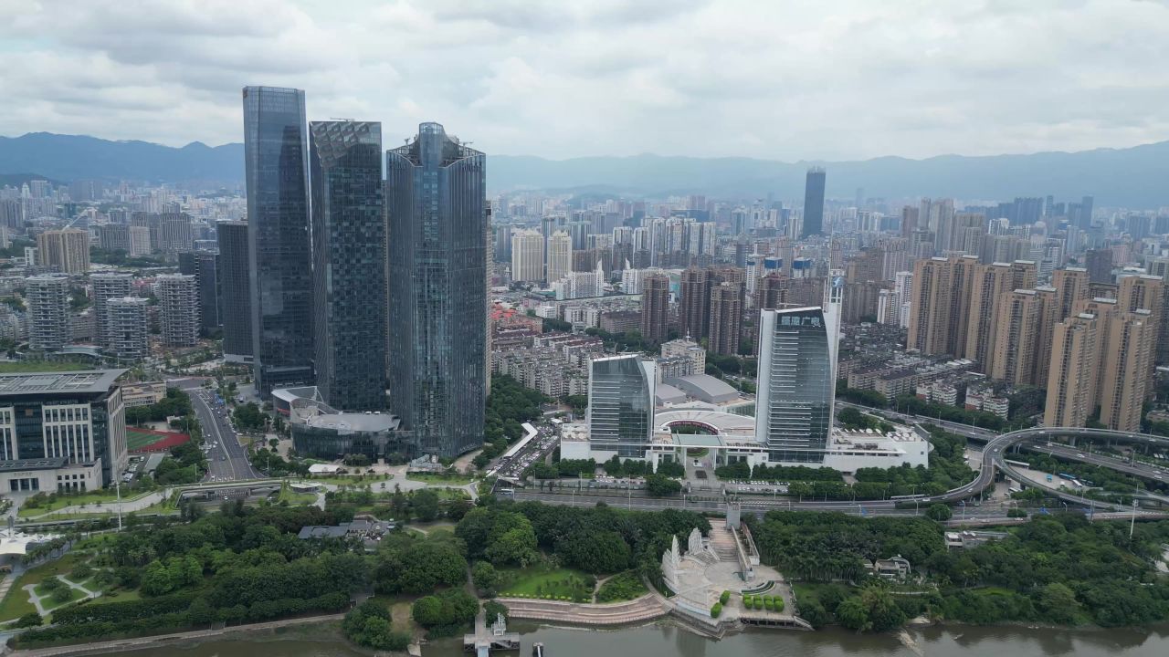 航拍福州闽江北岸中央商务区