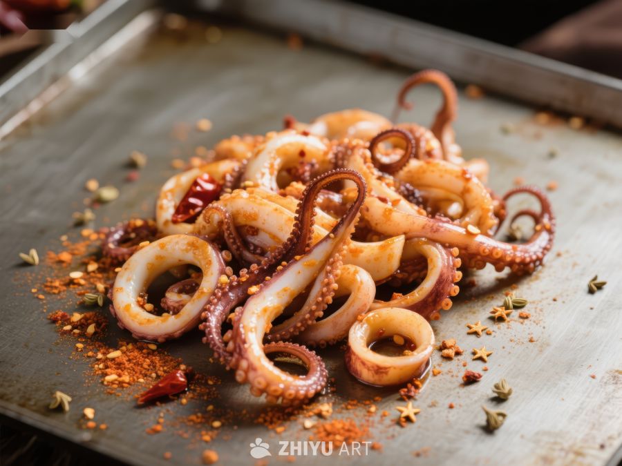 香辣鱿鱼圈美食特写