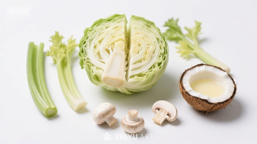 新鲜蔬菜与椰子组合