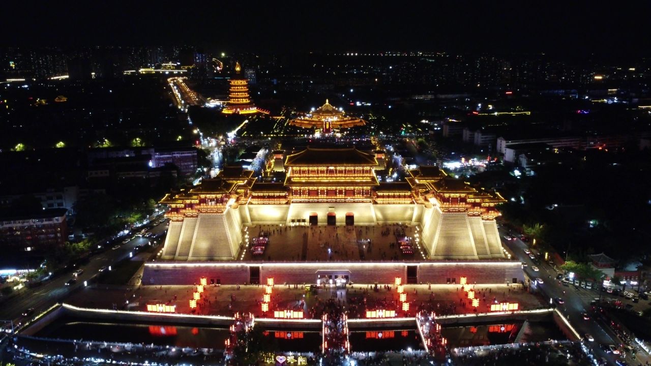 航拍河南洛阳应天门夜景 1