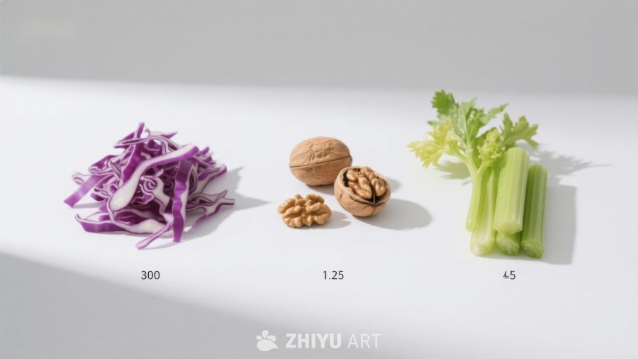 紫甘蓝核桃芹菜食材展示