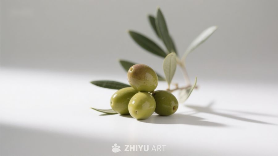 新鲜橄榄与绿叶静物 651