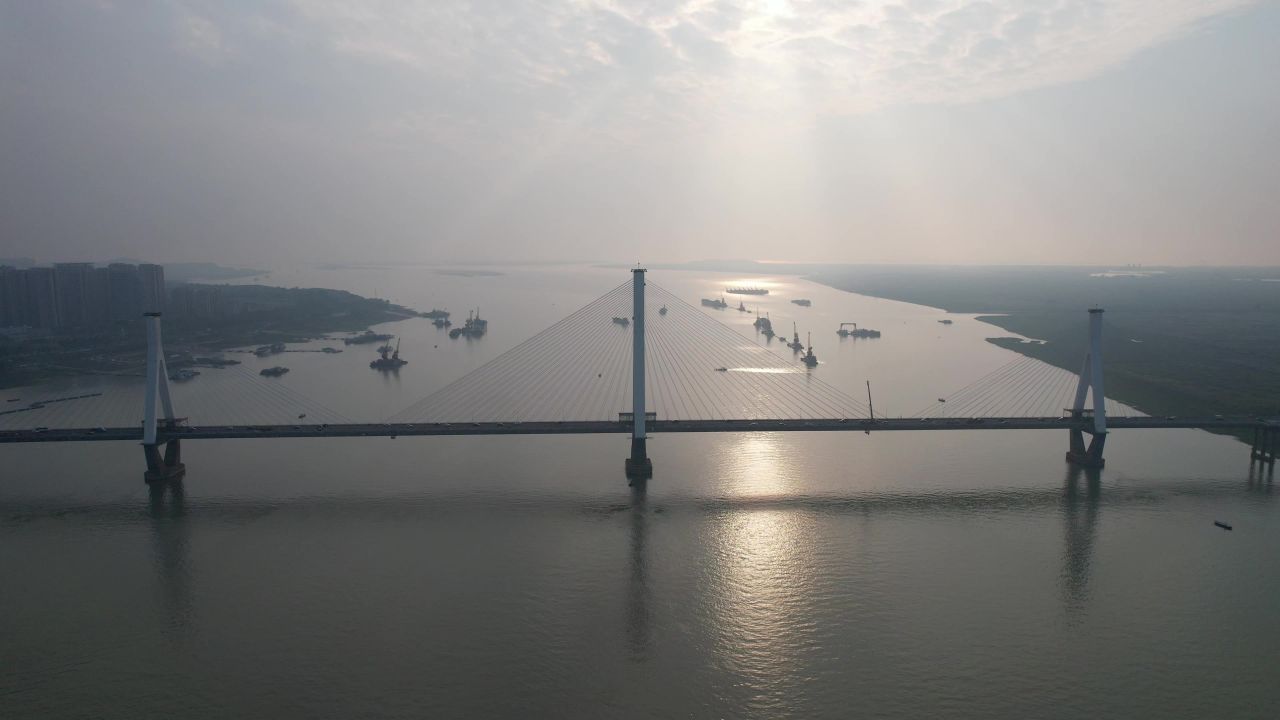 湖南岳阳洞庭湖风光洞庭湖大桥航拍