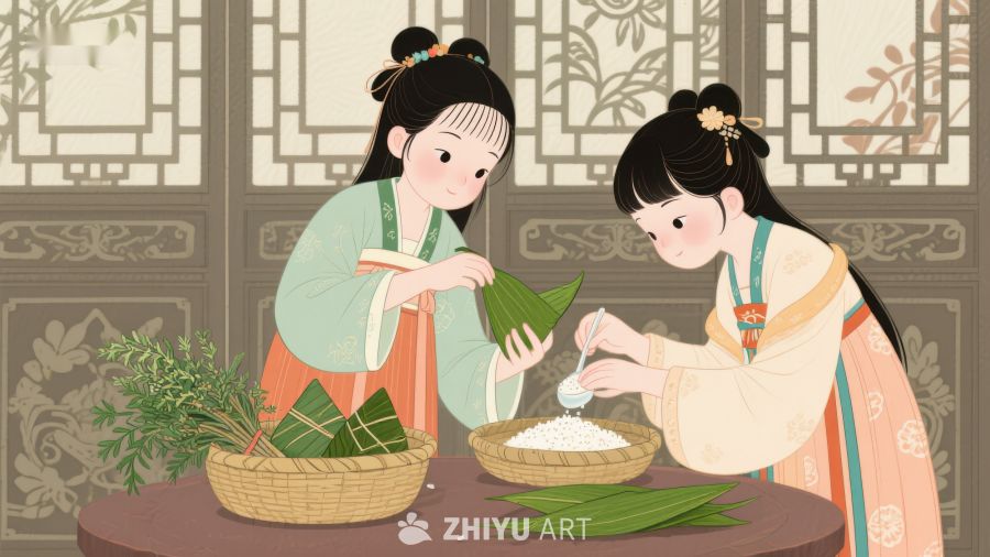 传统节日中制作粽子的温馨场景 22
