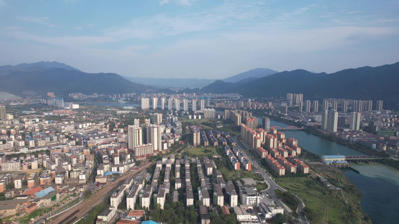湖南资兴城市风光航拍  