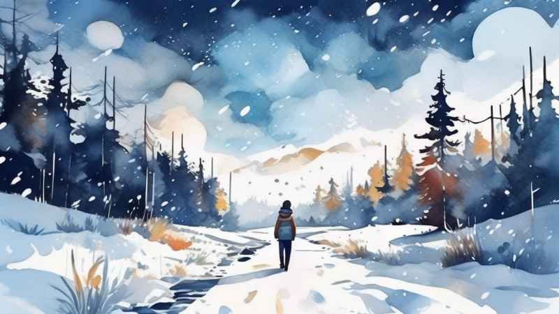 冬季背景图插画雪山雪景 11