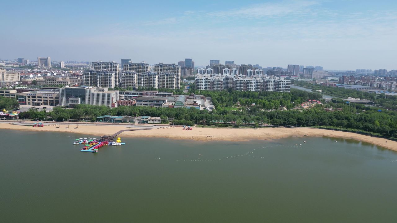 航拍山东东营城市建设东营风光