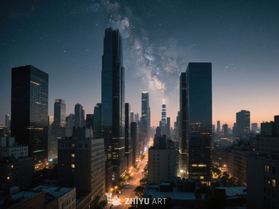 夜幕下的城市与银河 480