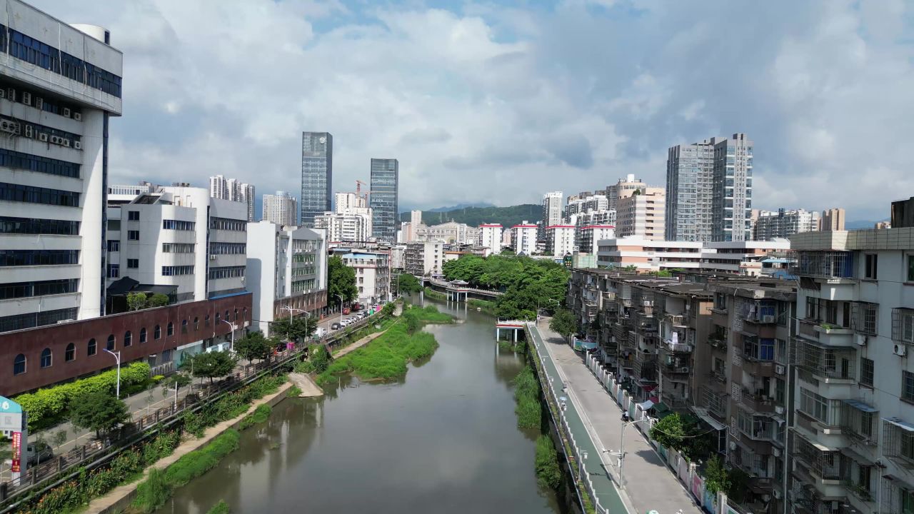  航拍福建龙岩城市大景
