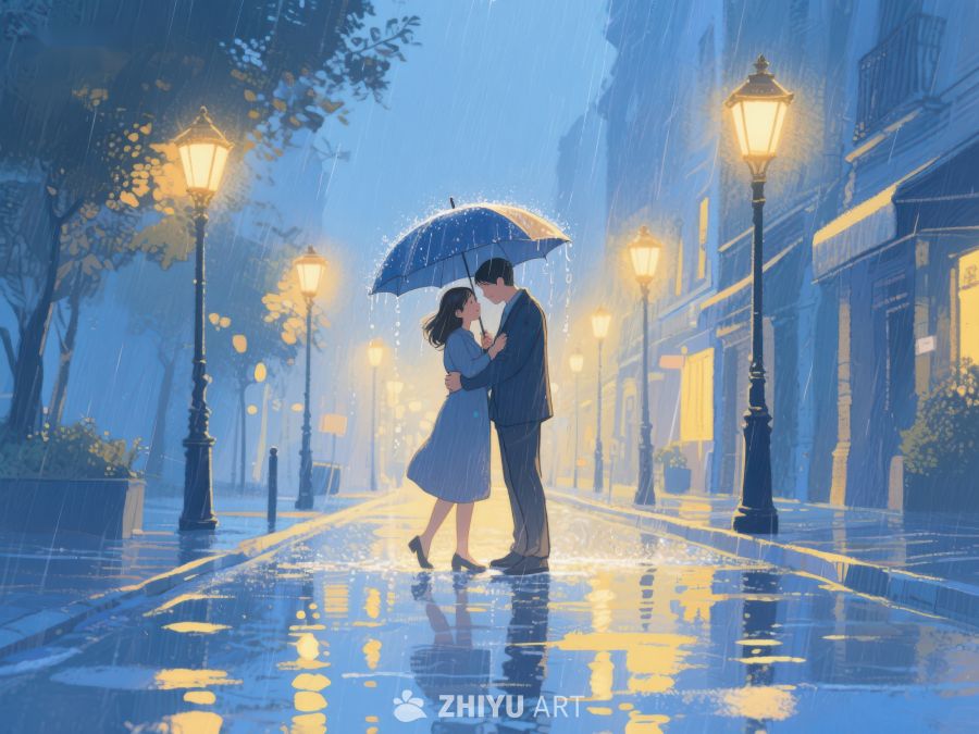 雨夜街灯下的浪漫拥吻 1050