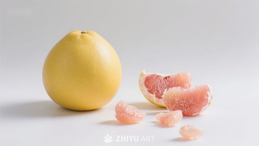 新鲜柚子与果肉特写