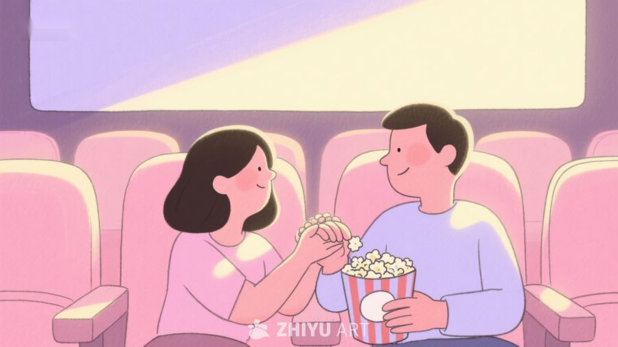 情侣在电影院共享爆米花 254