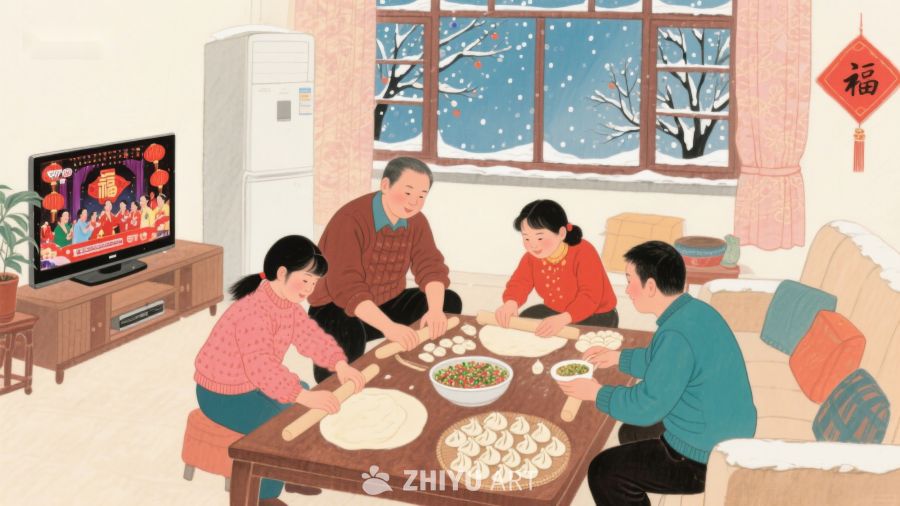 家庭围坐包饺子，共度温馨节日时光 548