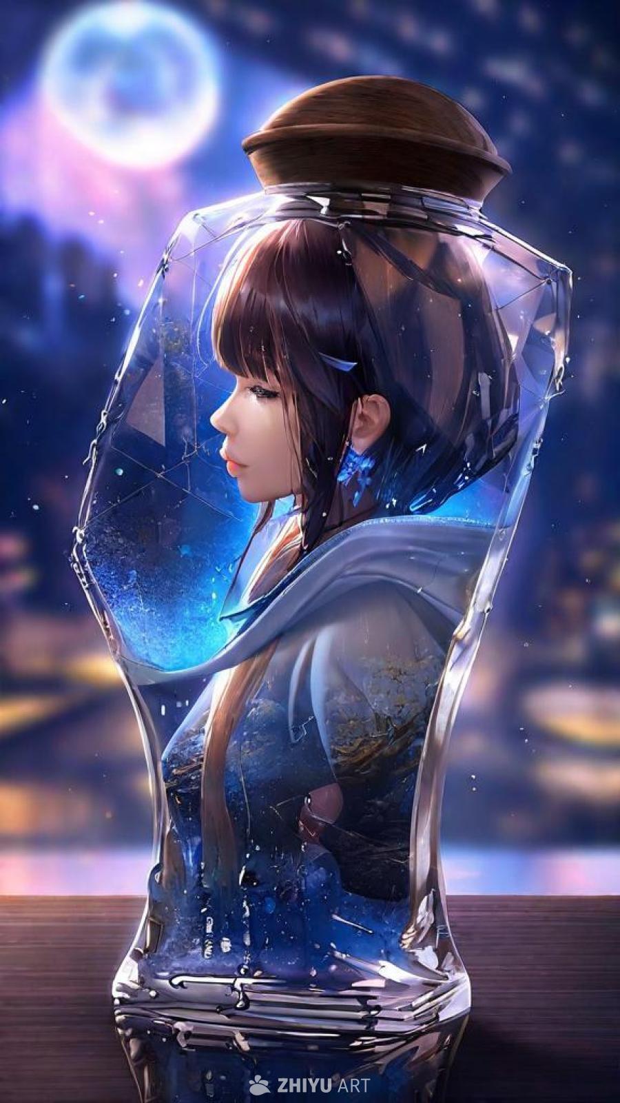 身穿帽衫的女子轮廓，惊人的深度，双重曝光，信息流代
