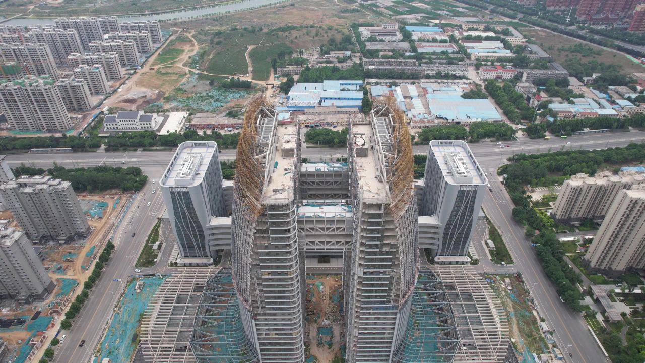 山东泰安城市风光航拍 
