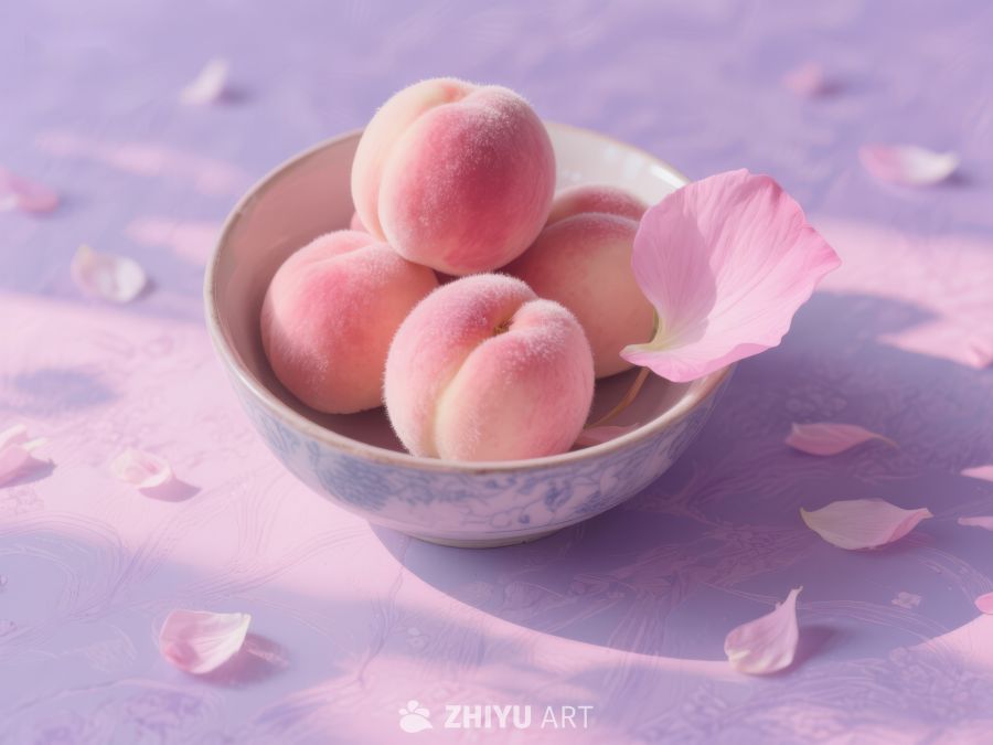碗中桃子与花瓣的柔美静物 506