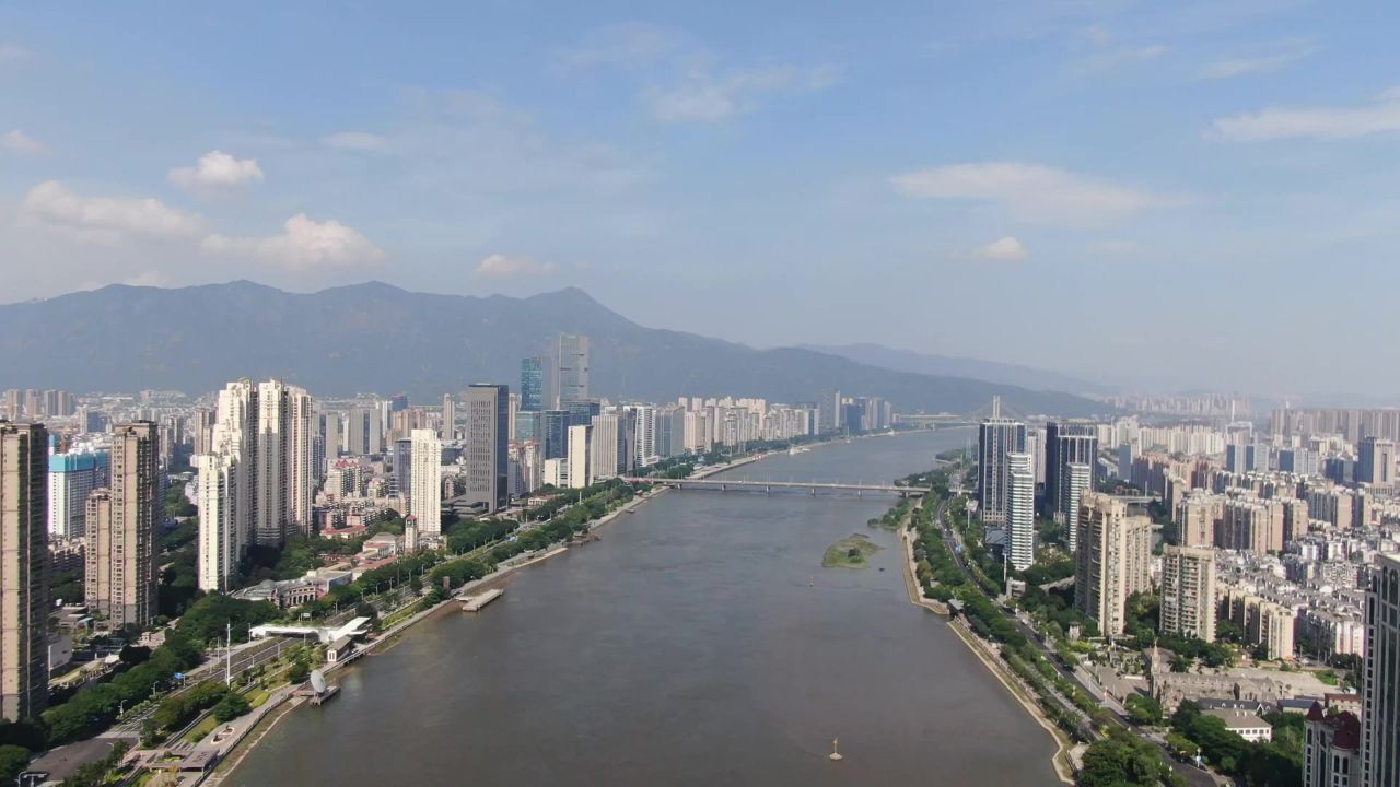 福建 闽江风光 高楼 航拍