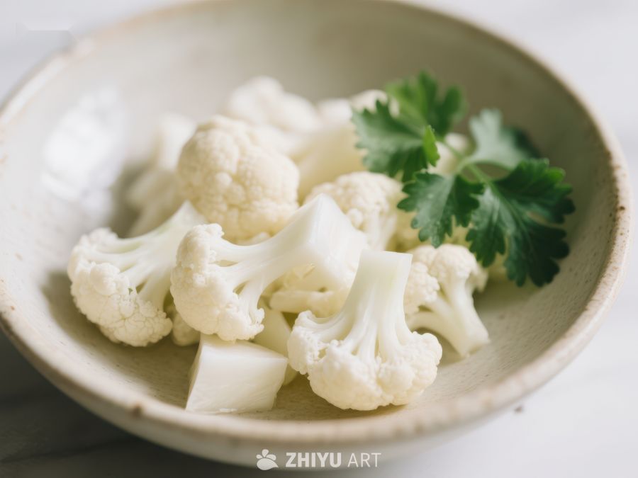 新鲜花椰菜与香菜置于浅碗中 443