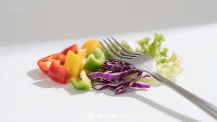 彩色蔬菜与叉子静物