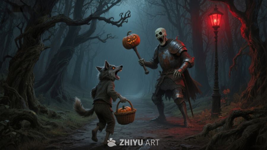 幽暗森林中的南瓜灯交易