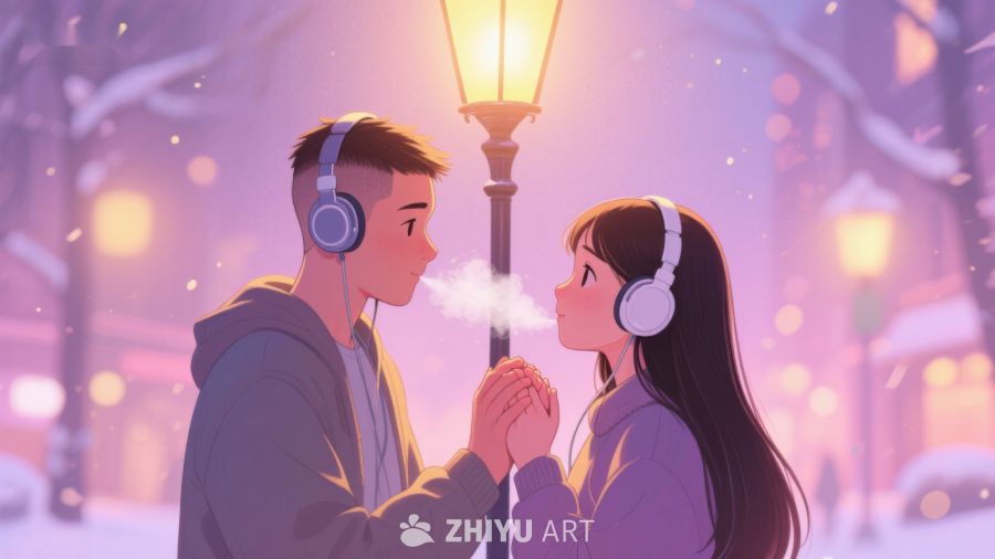 冬夜街头，耳机情侣温暖相拥 182