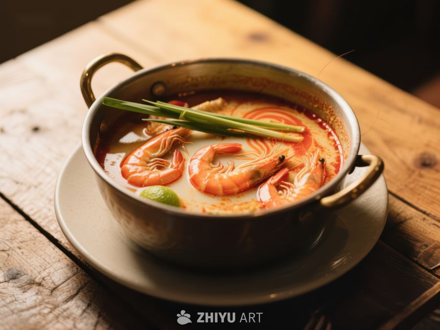 泰式酸辣汤盛于金属碗中 689