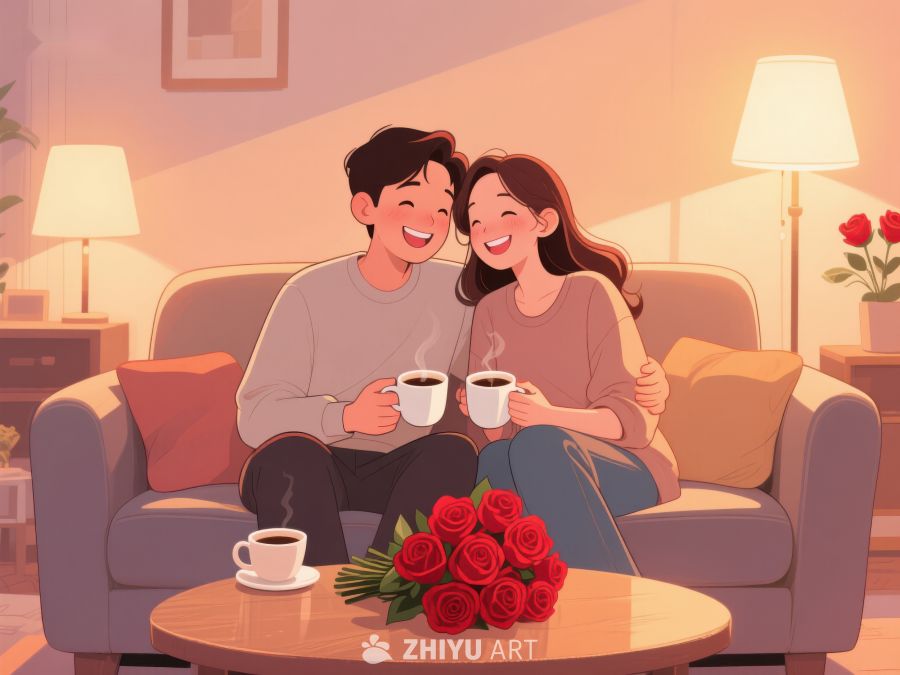 温馨夜晚，情侣共饮咖啡 825